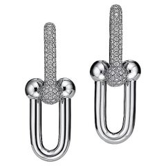 Vintage Tiffany HardWear Large Link Earrings in White Gold with Pavé Diamonds