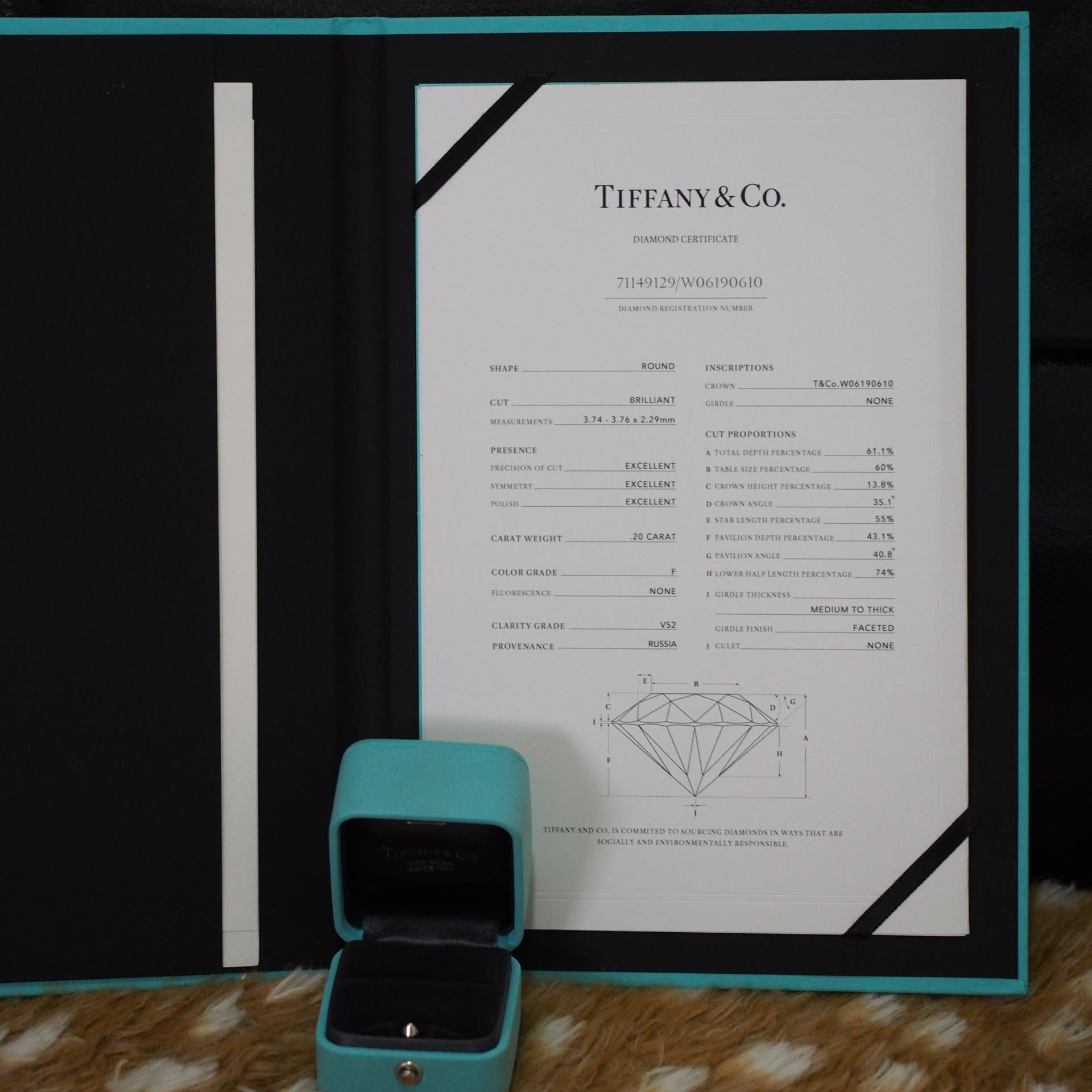 Tiffany Harmony Bague solitaire de 0,20 carat PT950 avec 18 diamants pavés en vente 4