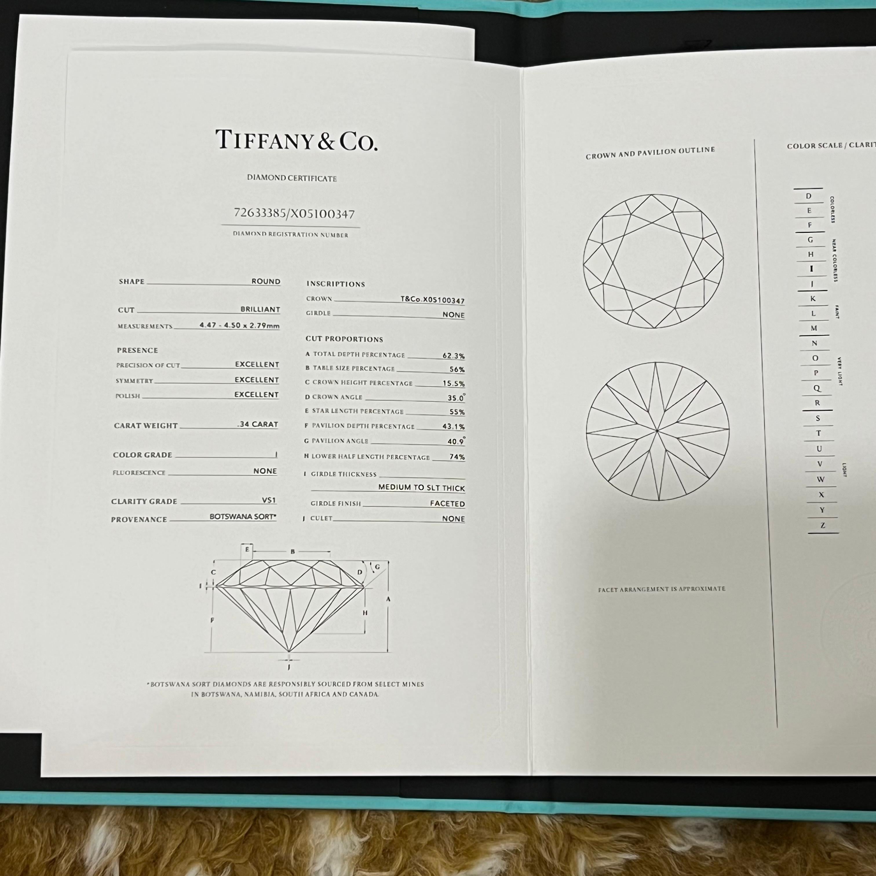 Tiffany Harmony, bague solitaire en diamant 0,34 carat PT950 en vente 3