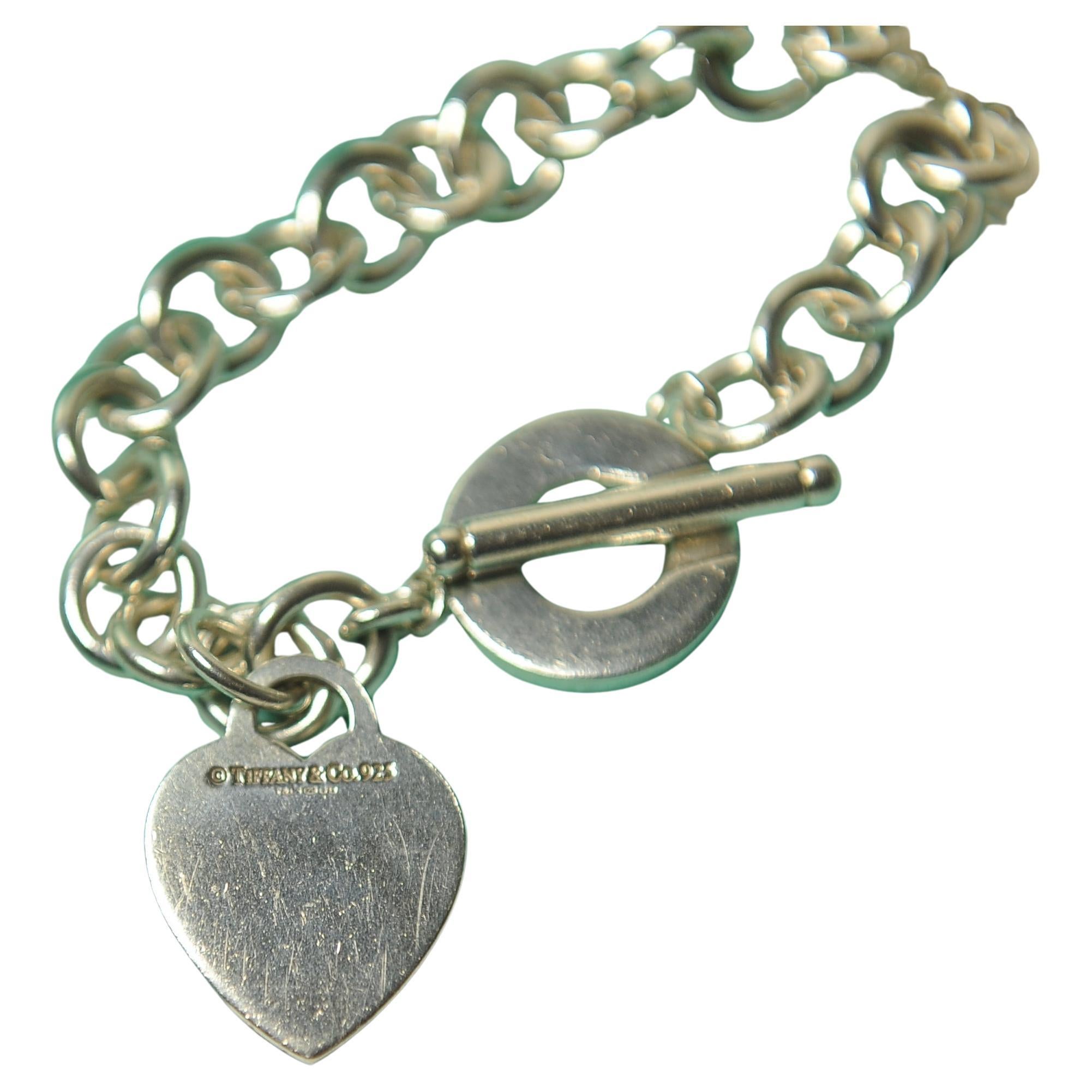 20th Century Tiffany Heart Bracelet Sterling Silver, Stamped Tiffany & Co In Original Box For Sale
