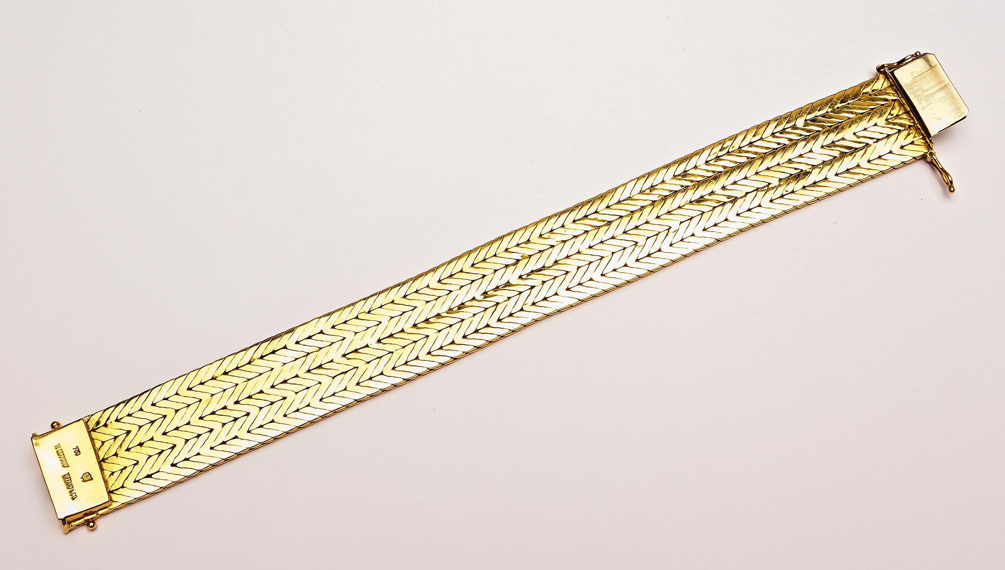 Modern Tiffany & Co. Herringbone Weave Gold Bracelet For Sale