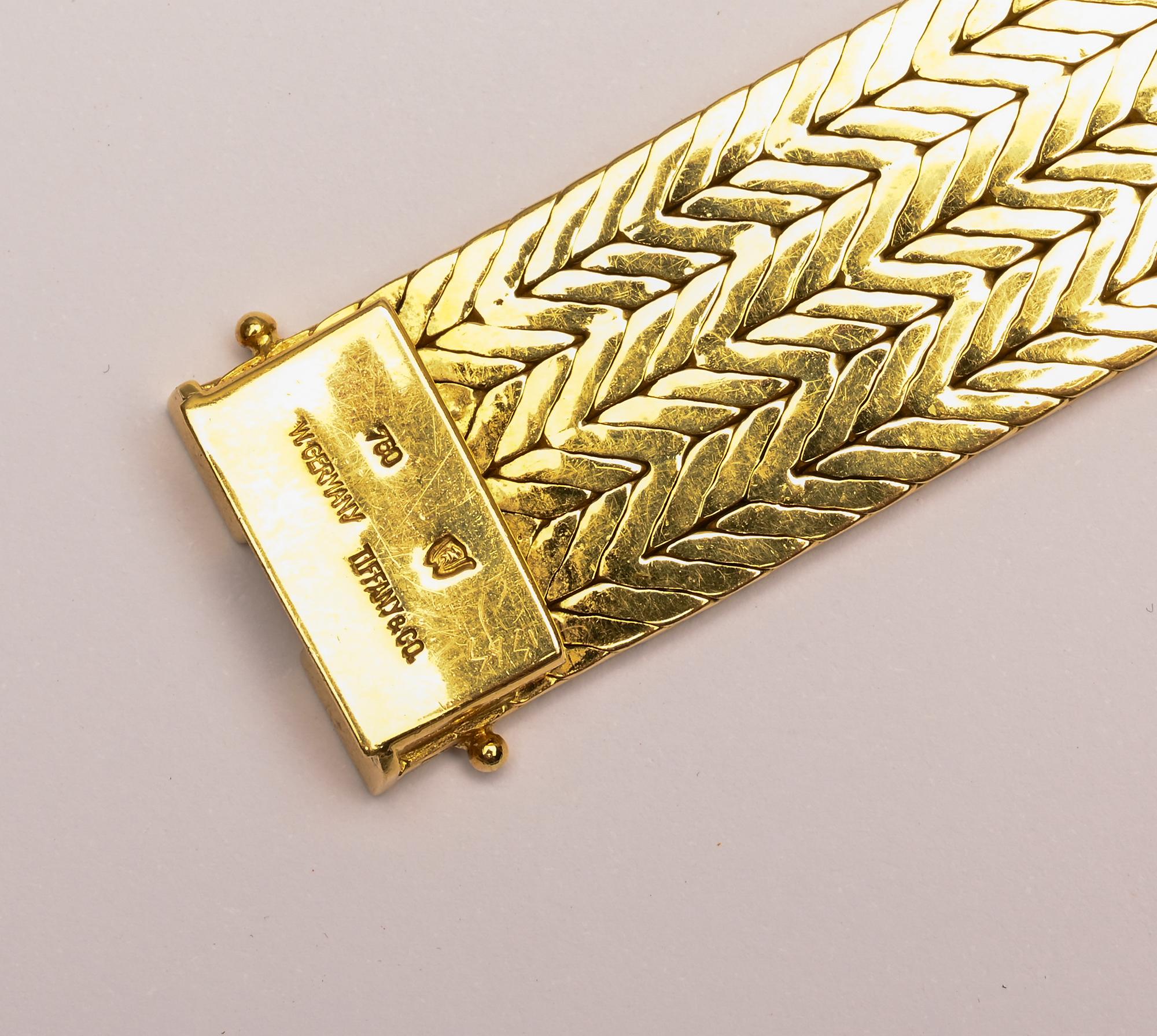 Tiffany & Co. Herringbone Weave Gold Bracelet In Excellent Condition For Sale In Darnestown, MD