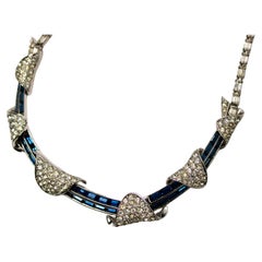 Tiffany Inspired Costume Sapphire & 14k White Gold Plated Necklace circa 1970s