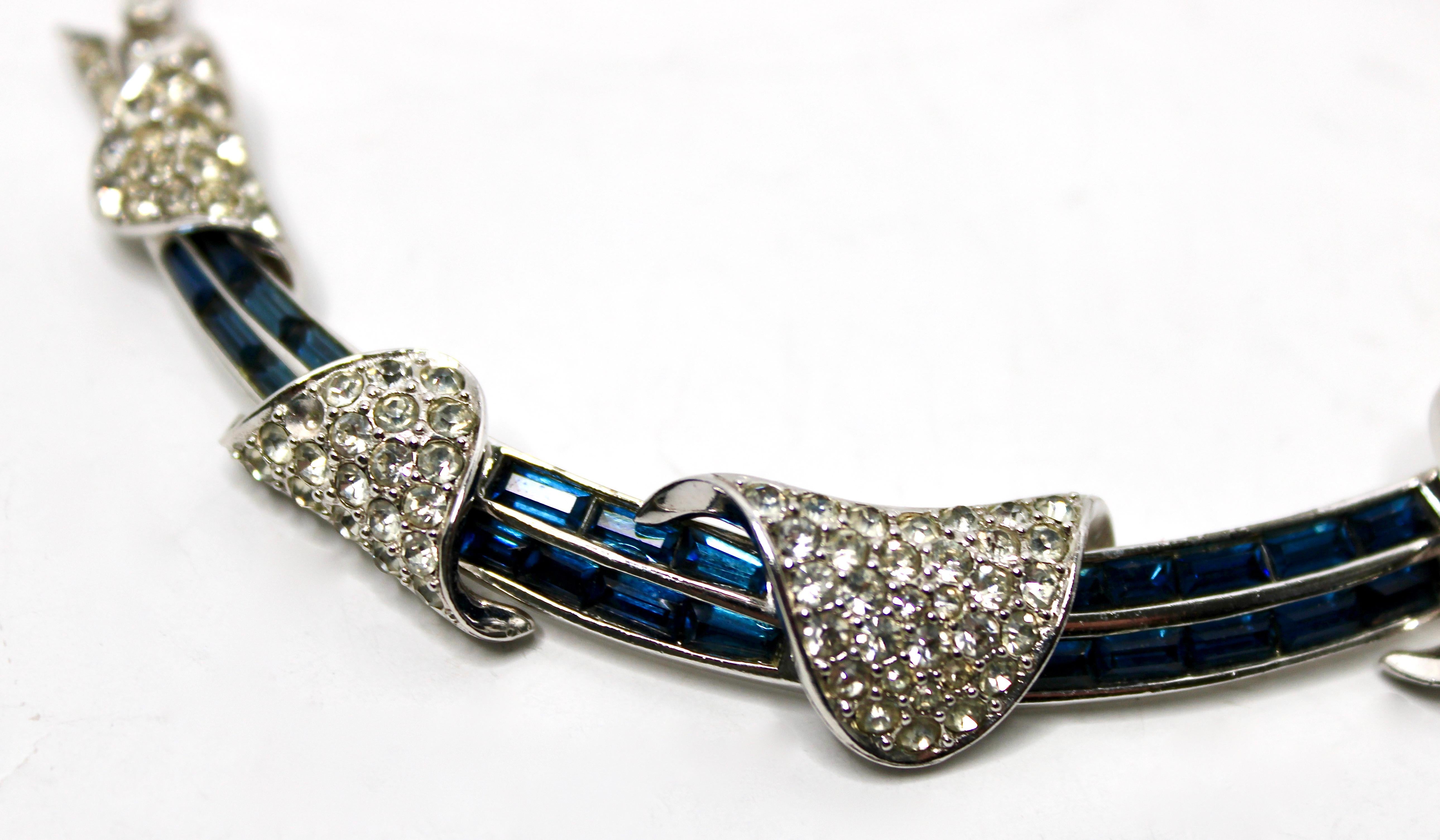 Collier en saphir et or blanc 14k d'inspiration Whiting circa 1970 en vente 1