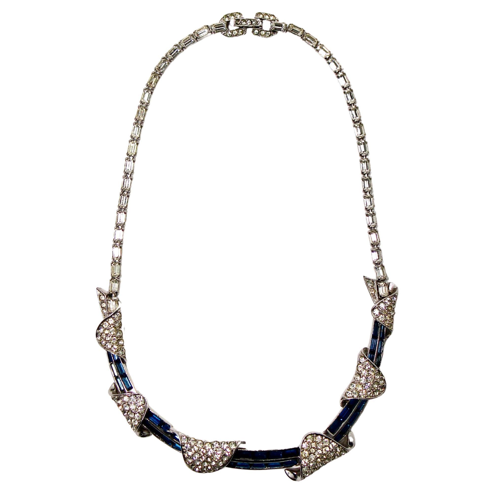 Collier en saphir et or blanc 14k d'inspiration Whiting circa 1970