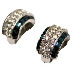 Tiffany Inspired Costume Sapphire Hoop Clip-On Earrings circa 1970s