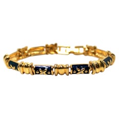 Tiffany Inspired Gold Plated & Blue Enamel Link Bracelet circa 1990s