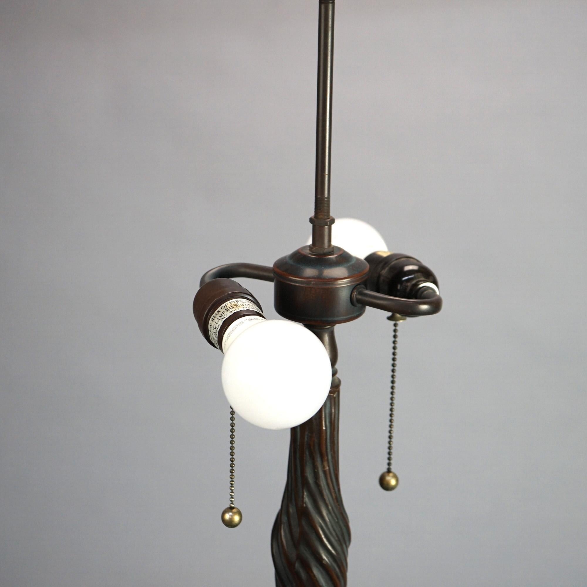 Tiffany Inspired Leaded Stained Glass Lamp with Garden Flower Pattern 20thC 2