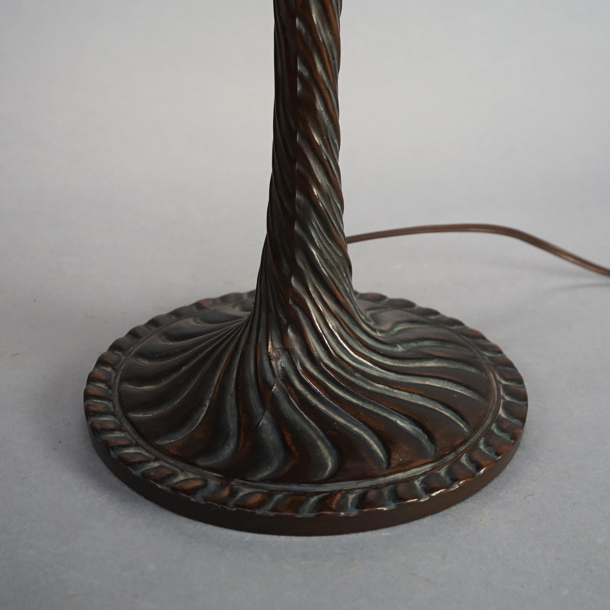 Tiffany Inspired Leaded Stained Glass Lamp with Garden Flower Pattern 20thC 3