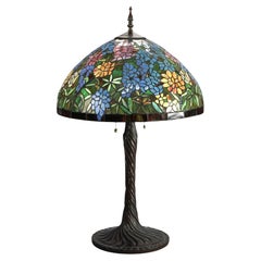 Tiffany Inspired Leaded Stained Glass Lamp with Garden Flower Pattern 20thC