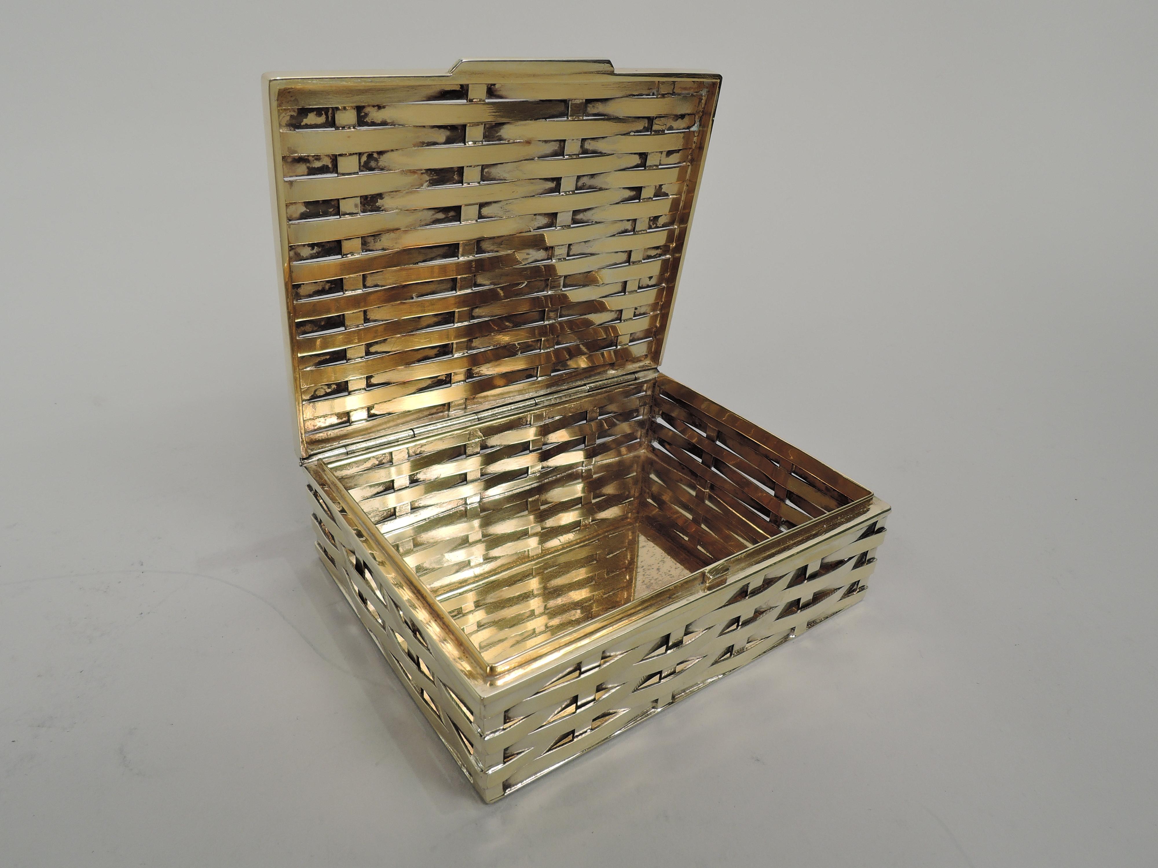 Tiffany Italian Modern Woven Gilt Sterling Silver Box In Excellent Condition In New York, NY