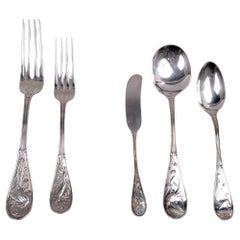 Antique Tiffany Japanese Sterling Silver Dinner Set for 4 with 24 Pieces