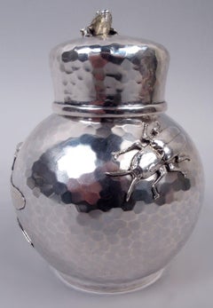 Tiffany Japonesque Applied and Hand-Hammered Dragonfly Tea Caddy