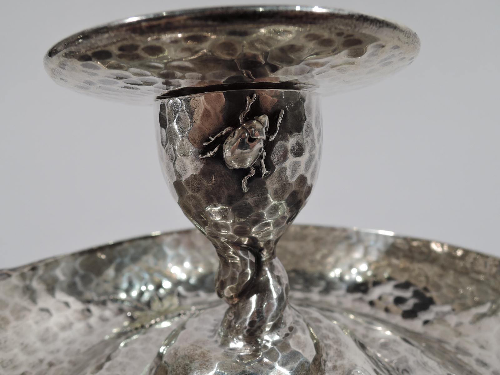 American Tiffany Japonesque Applied Sterling Silver Chamberstick with Bugs