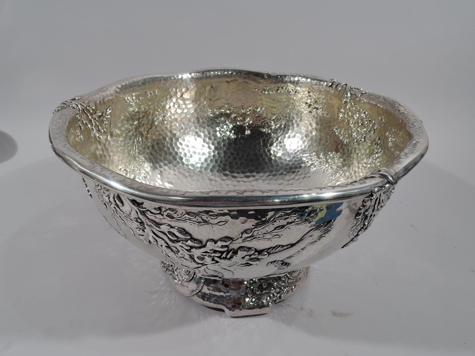 Hammered Tiffany Japonesque Applied Sterling Silver Fishbowl Centerpiece