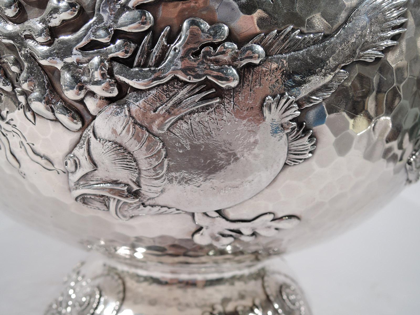 19th Century Tiffany Japonesque Applied Sterling Silver Fishbowl Centerpiece