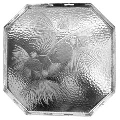 Tiffany Japonesque Hand-Hammered Sterling Silver Tray with Pine Branch
