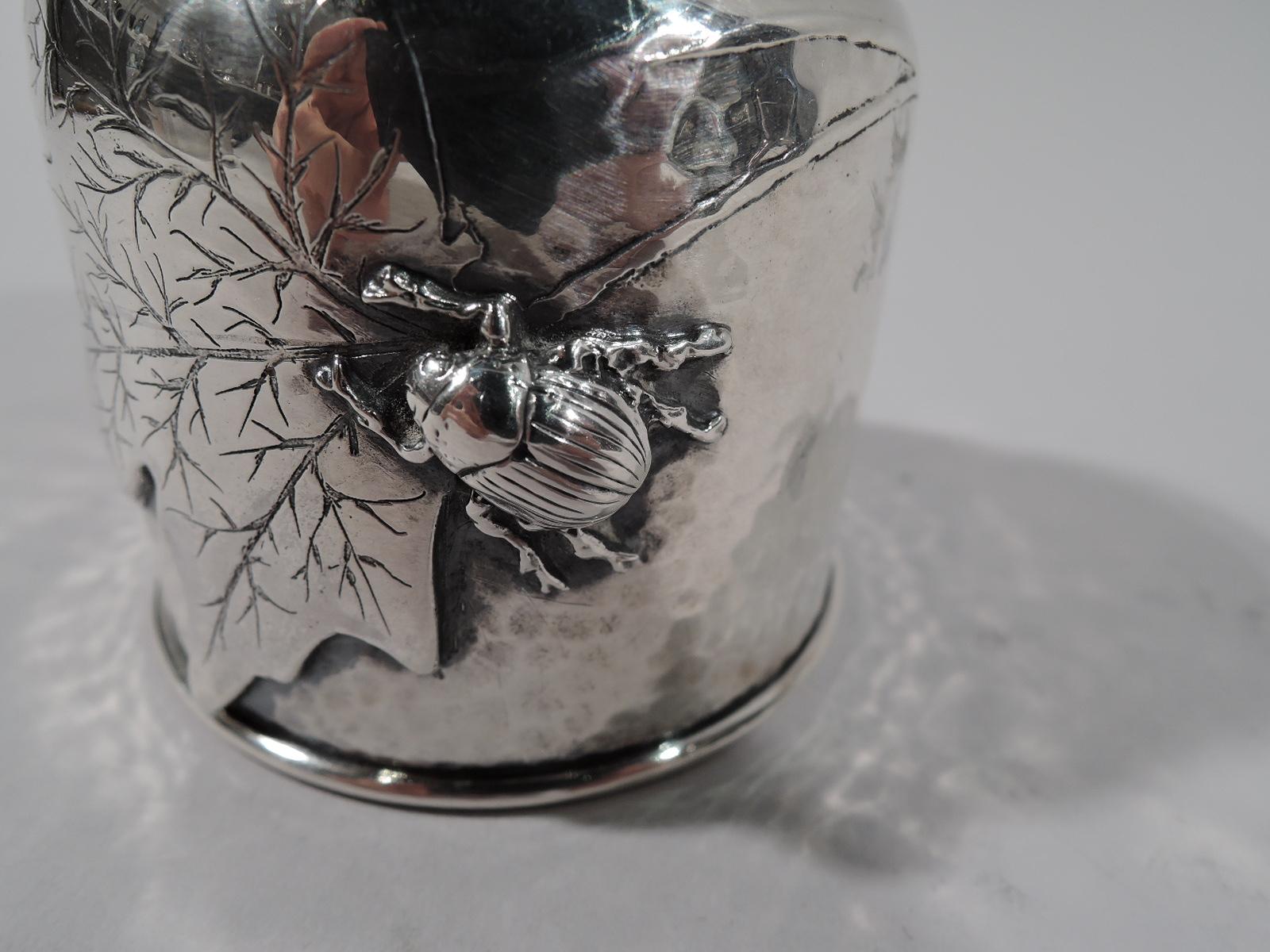 Tiffany Japonesque Leaf and Bug Applied Sterling Silver Inkwell In Excellent Condition In New York, NY