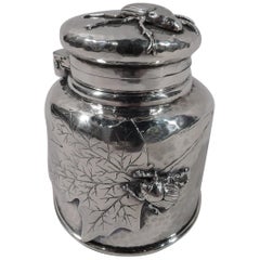 Tiffany Japonesque Leaf and Bug Applied Sterling Silver Inkwell