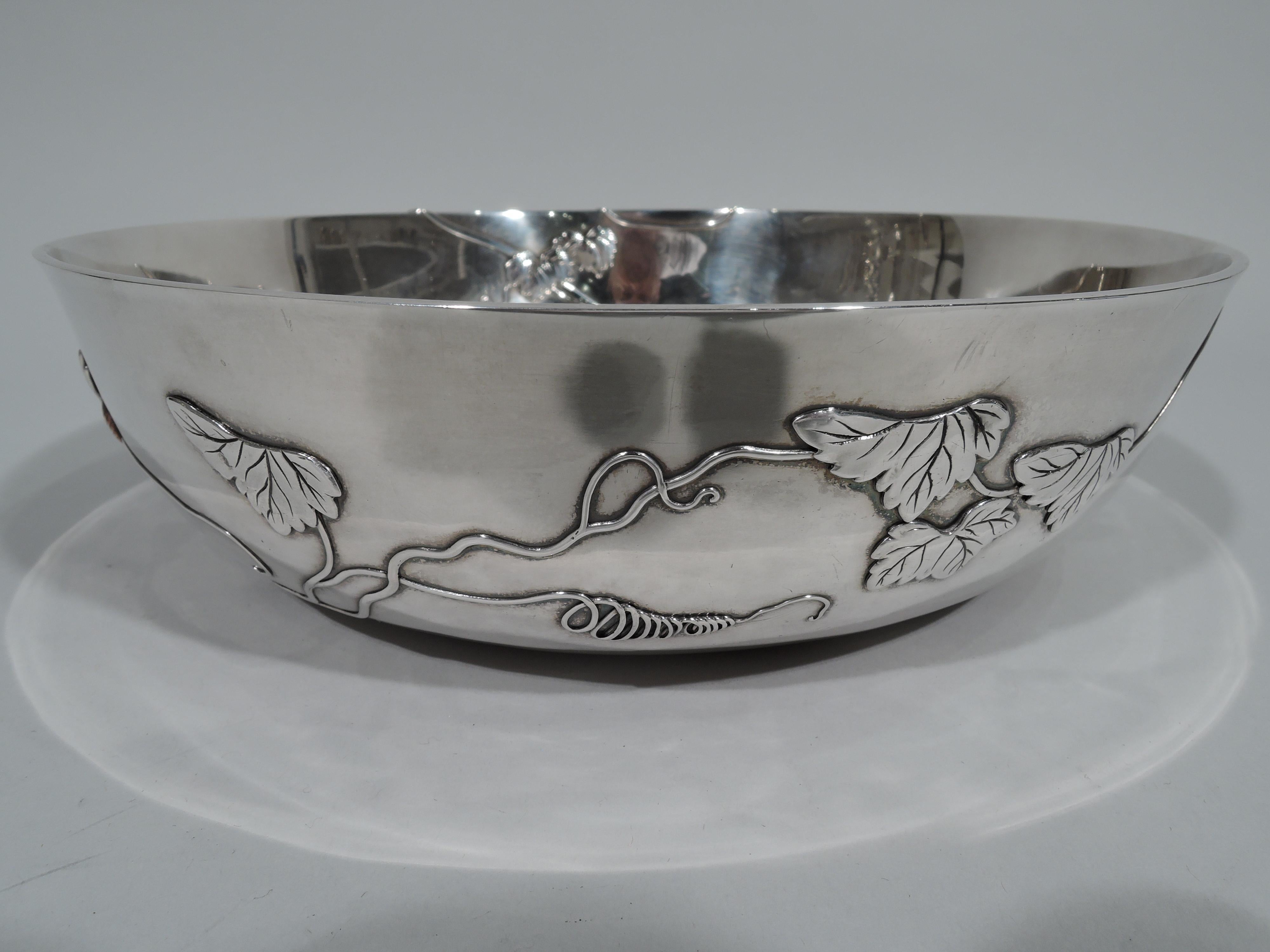 Japonisme Tiffany Japonesque Mixed Metal and Sterling Silver Bowl with Dragonfly