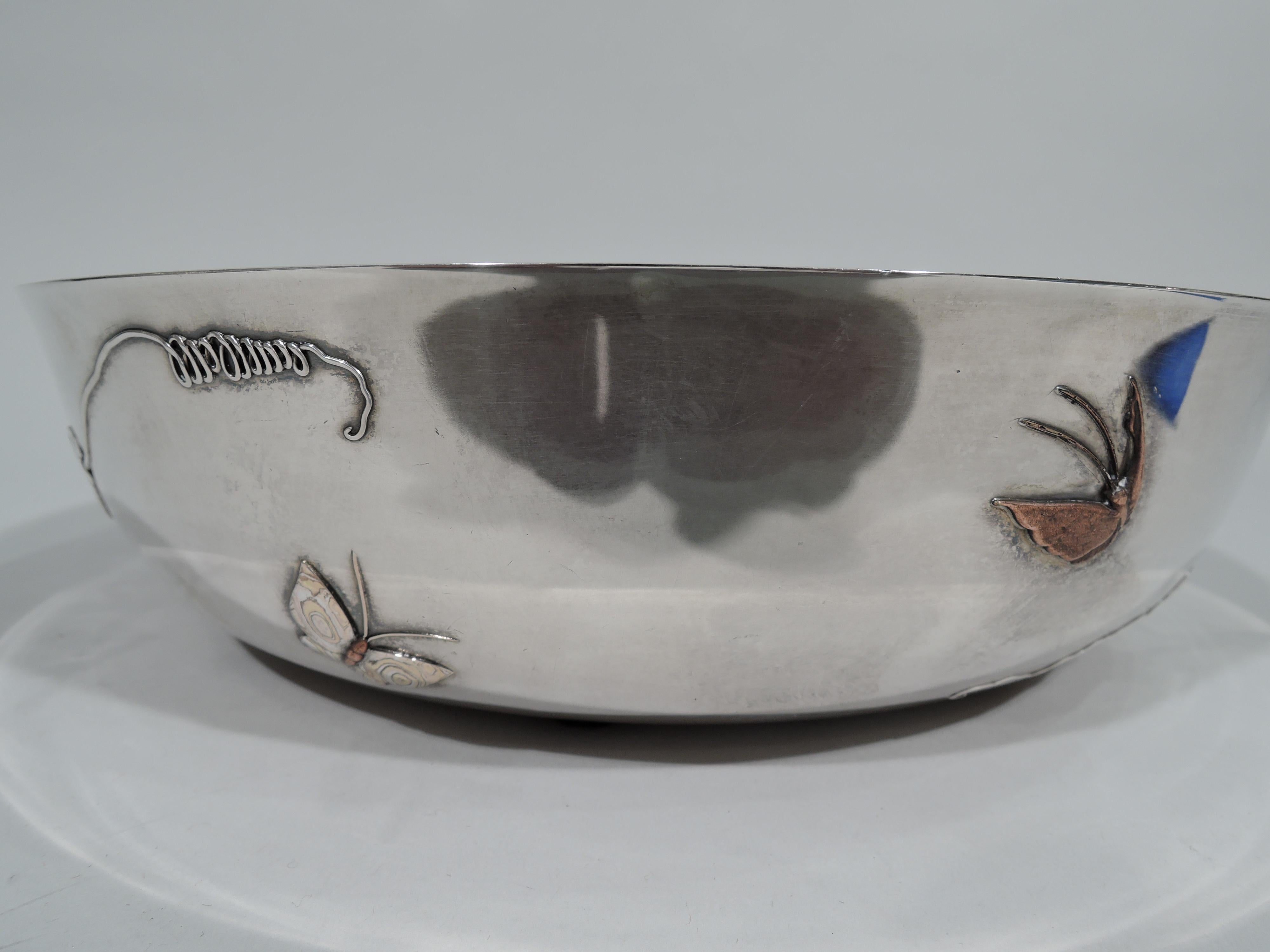 American Tiffany Japonesque Mixed Metal and Sterling Silver Bowl with Dragonfly