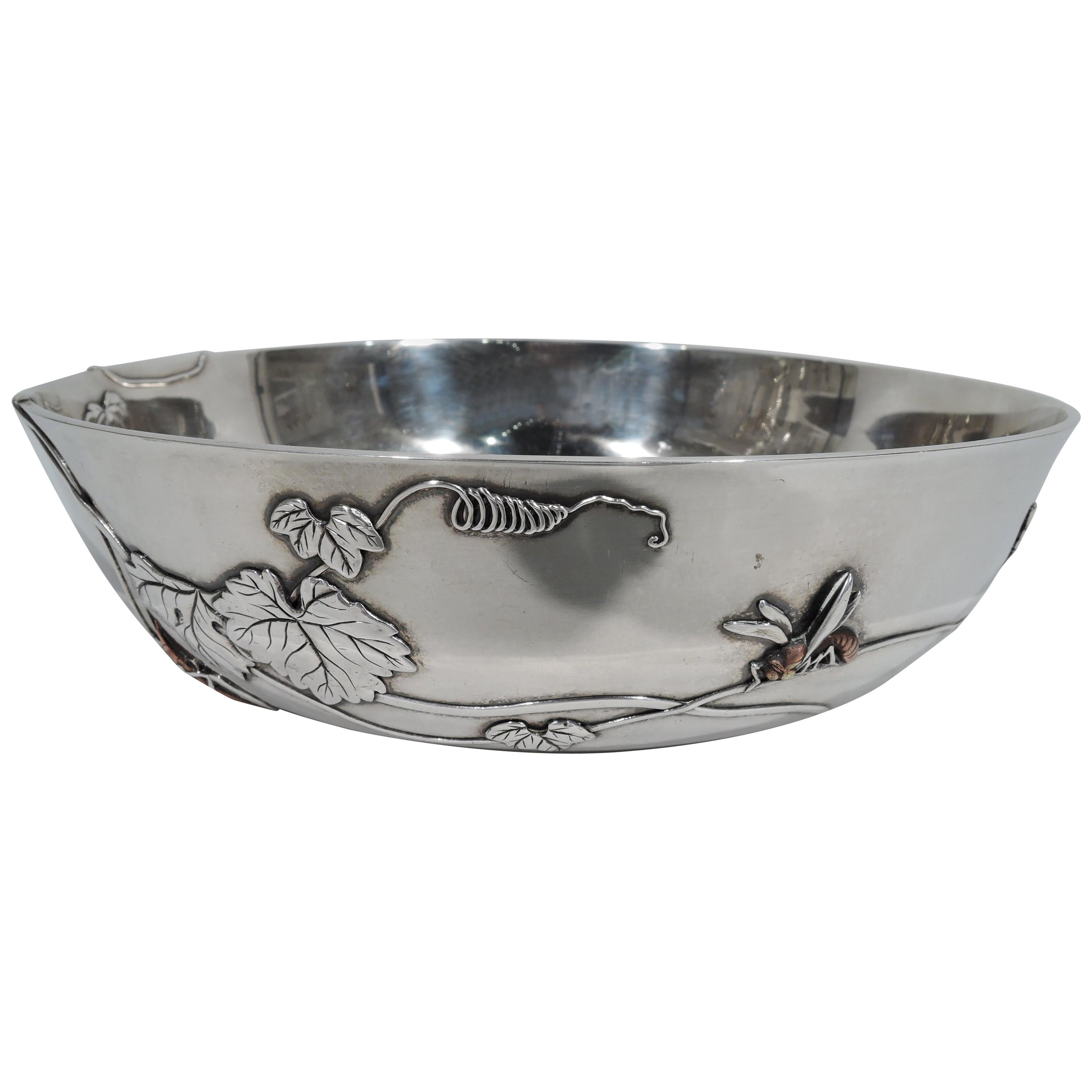 Tiffany Japonesque Mixed Metal and Sterling Silver Bowl with Dragonfly