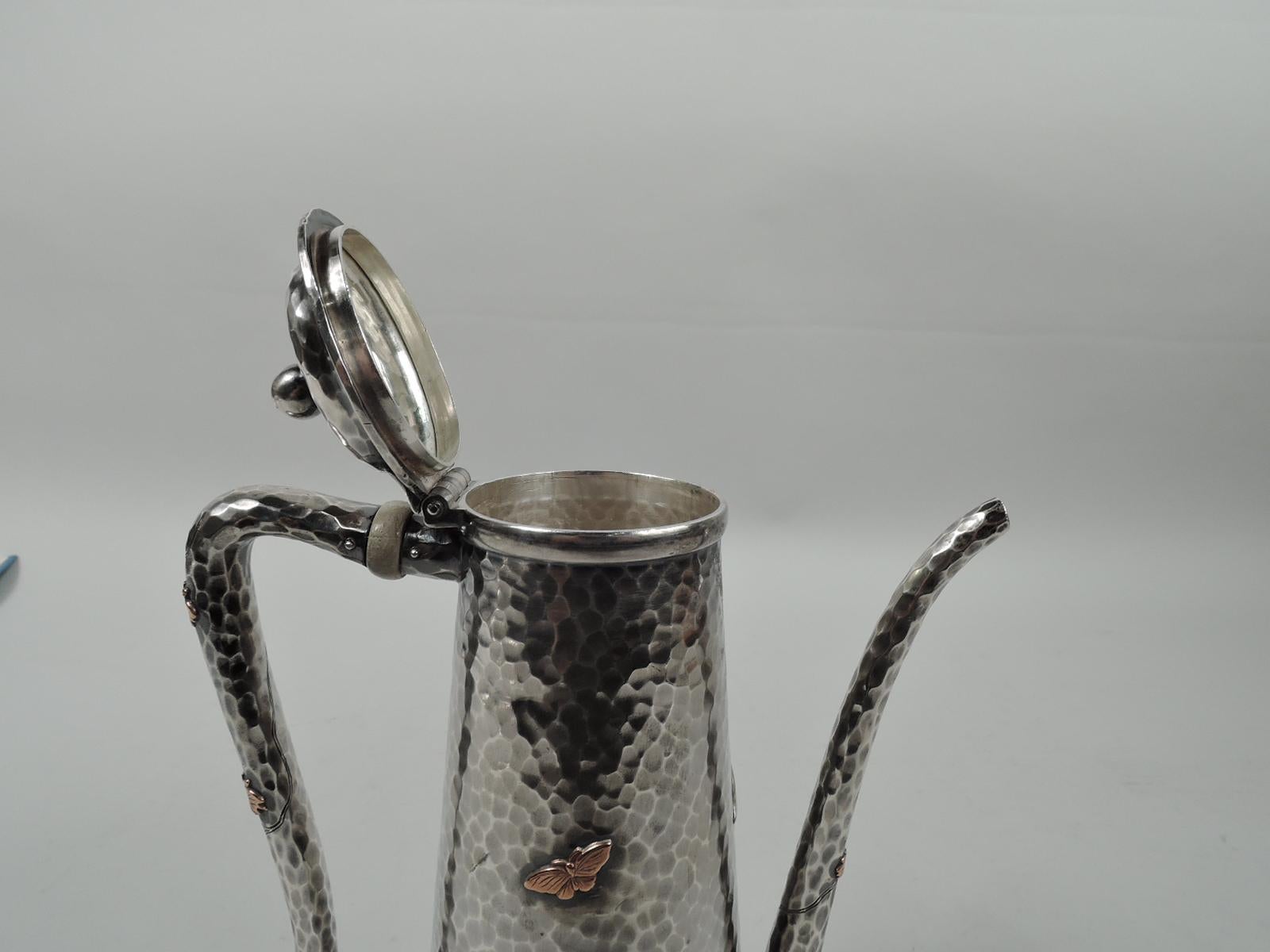 Hammered Tiffany Japonesque Mixed Metal Dragonfly Coffeepot 