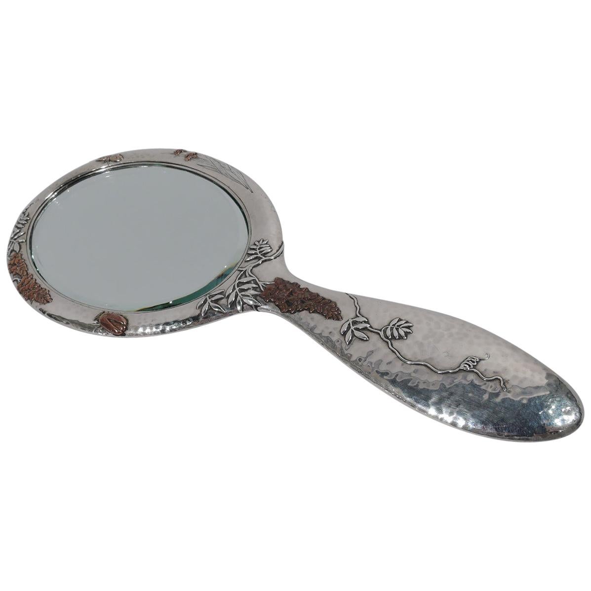 Tiffany & Co. Japonesque Mixed Metal Hand Mirror with Beetle and Butterfly