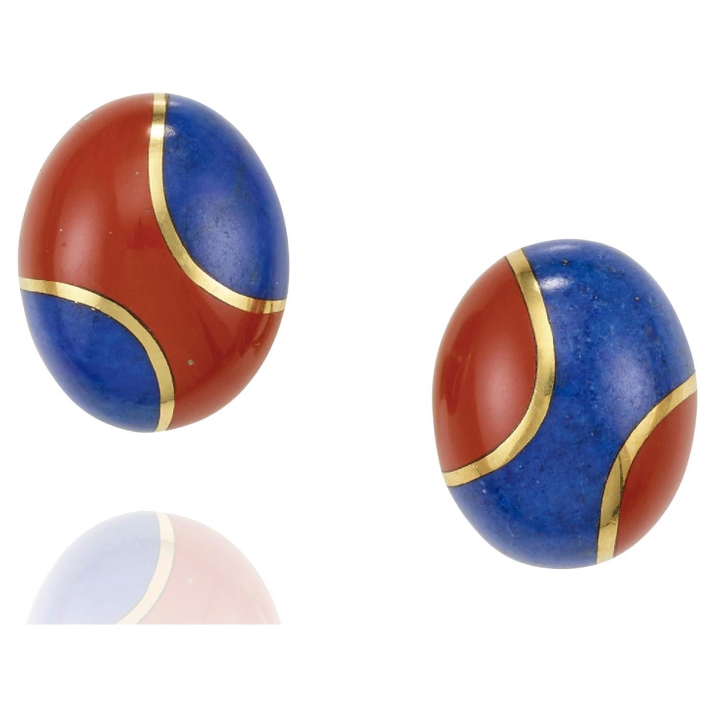 Tiffany Jasper and Lapis Lazuli Gold Earrings For Sale