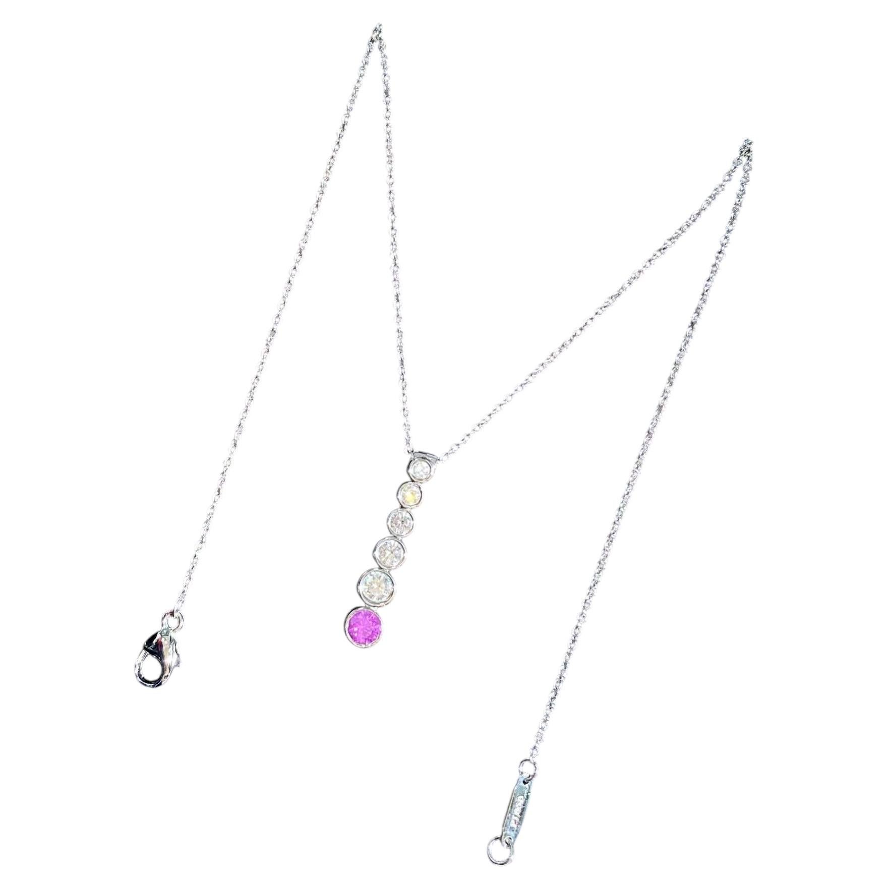 Tiffany Jazz graduated drop pendant pink sapphire diamonds Platinum necklace For Sale
