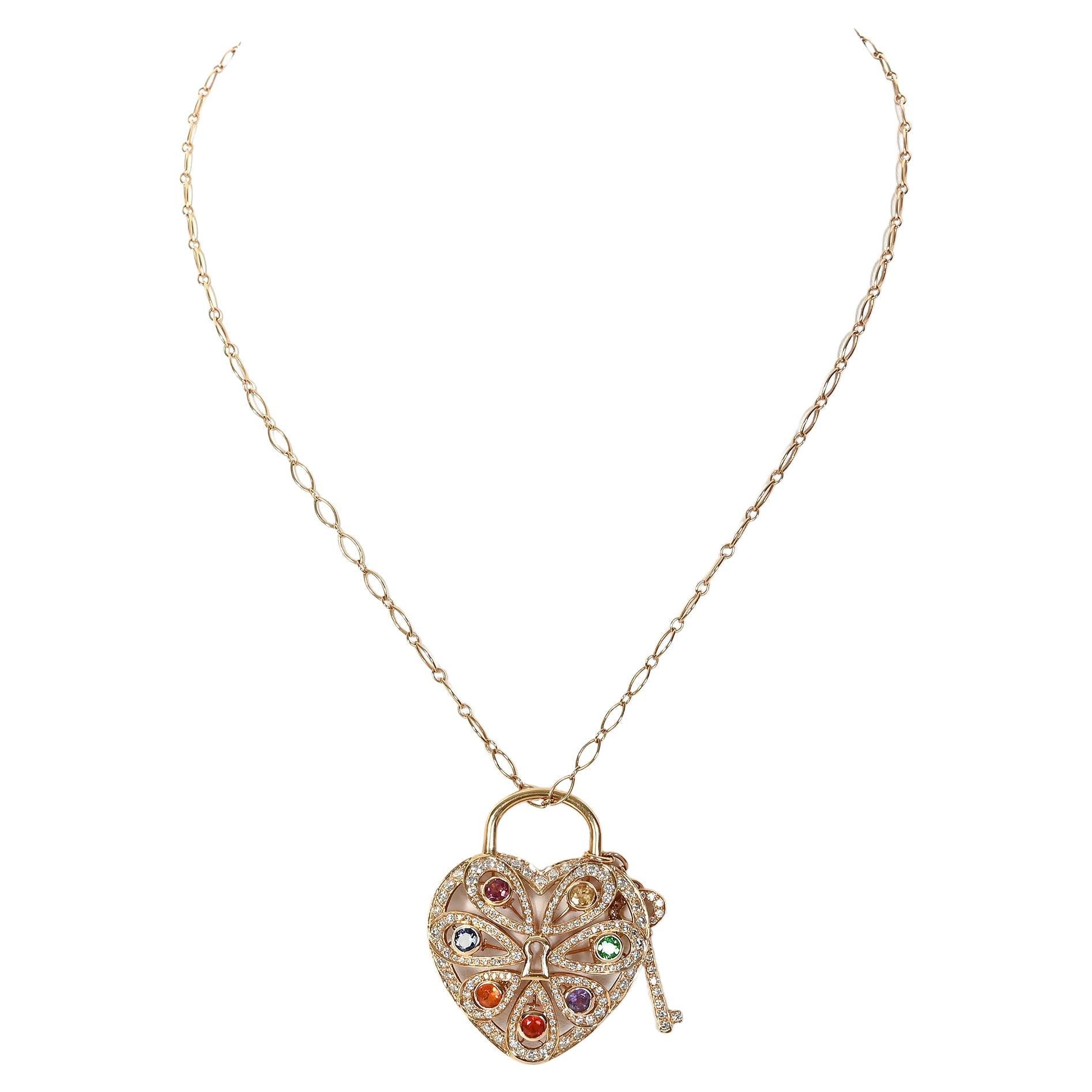 Tiffany & Co. Jeweled Heart and Key Necklace
