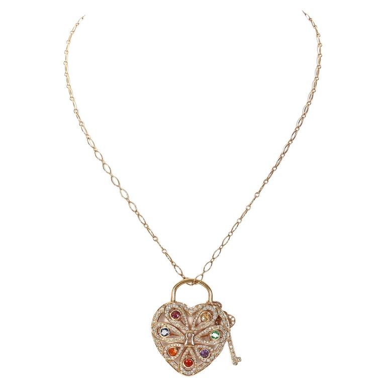 Tiffany Herz und Schlüssel Halskette mit Juwelen im Angebot bei