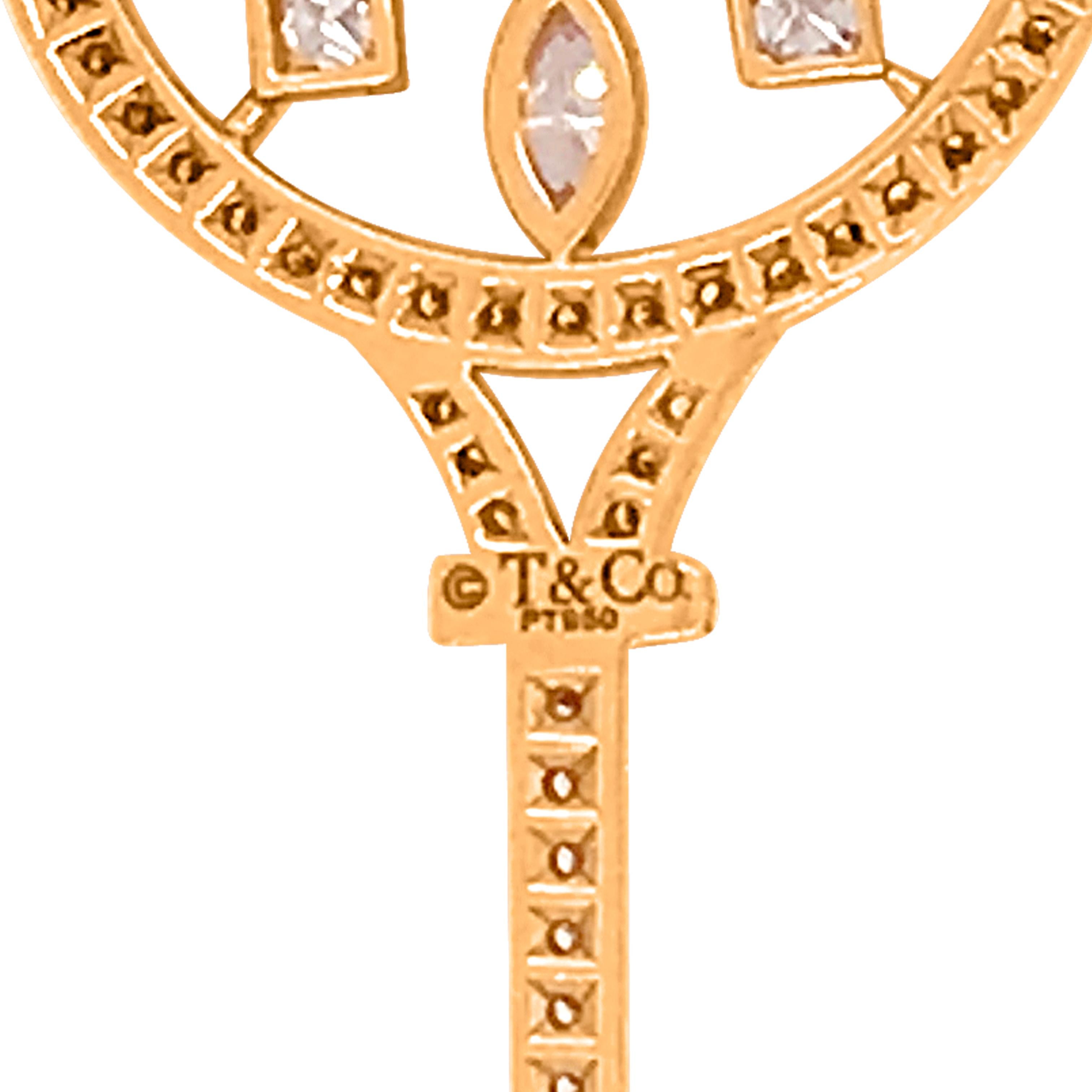 Round Cut Tiffany & Co. Key-Shaped Pendant with 18 Karat Gold, Diamond