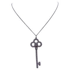 Tiffany Keys Crown Large Size Platinum Full Diamond Pendant with Chain