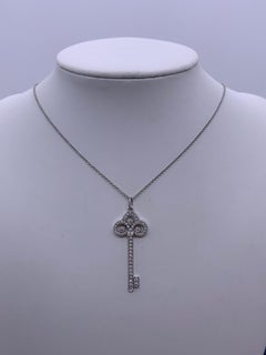 Tiffany Keys Iris Collection Platinum Full Diamond Pendant with Full Diamond Cha