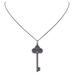 Tiffany Keys Iris Collection Platinum Full Diamond Pendant with Full Diamond Cha