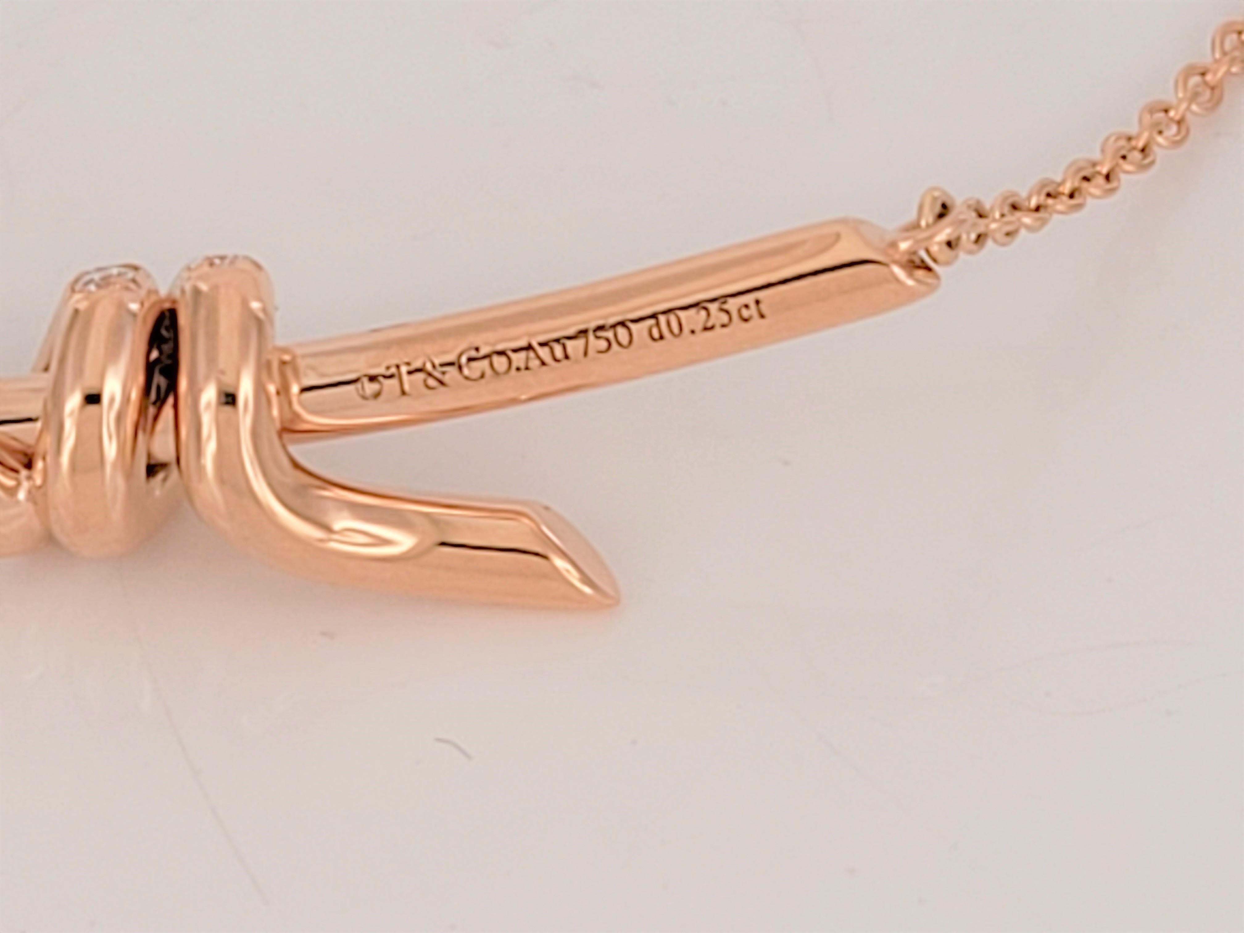 Round Cut Tiffany Knot Pendant in Rose Gold with Diamonds For Sale