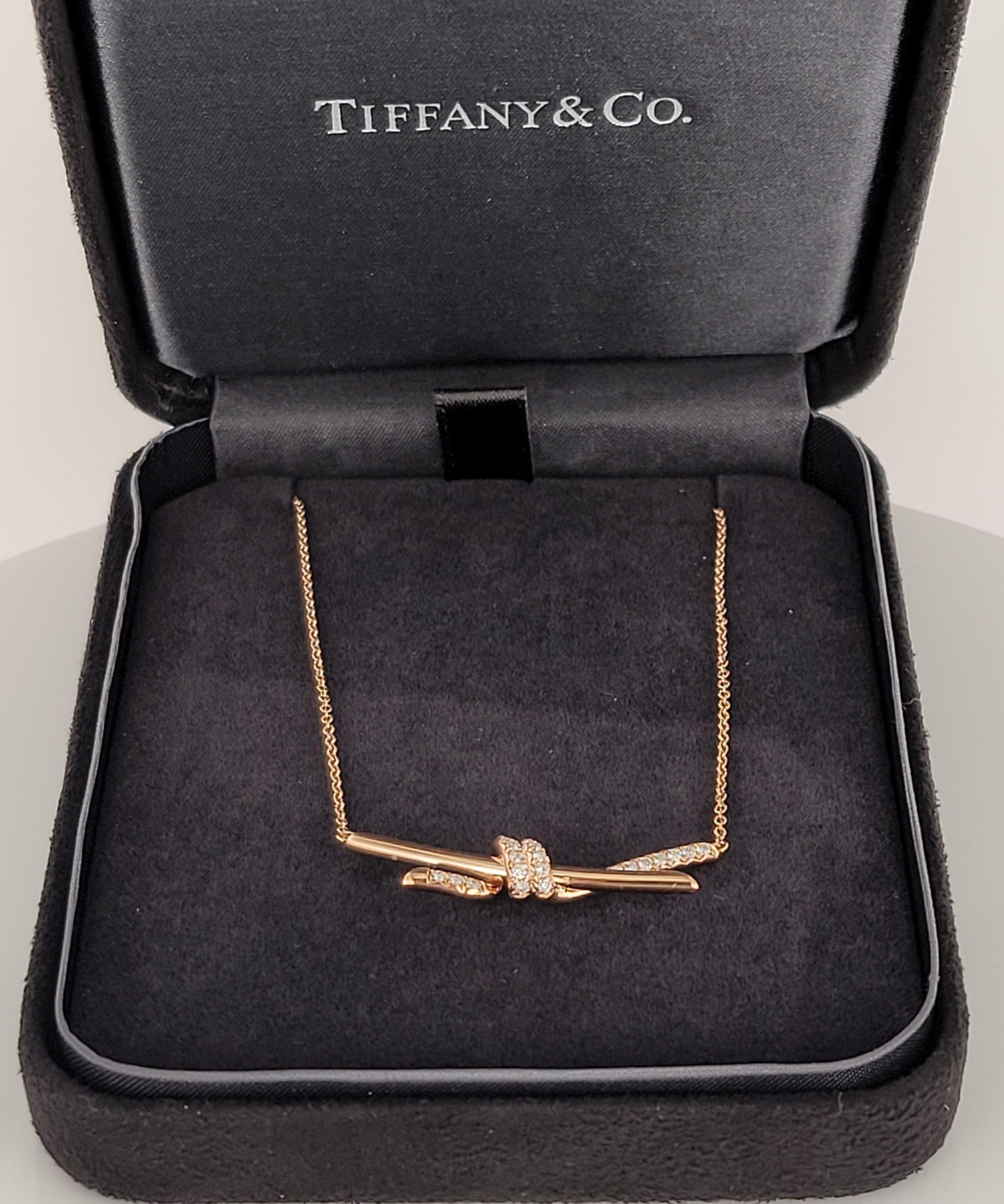 Women's Tiffany Knot Pendant in Rose Gold with Diamonds For Sale