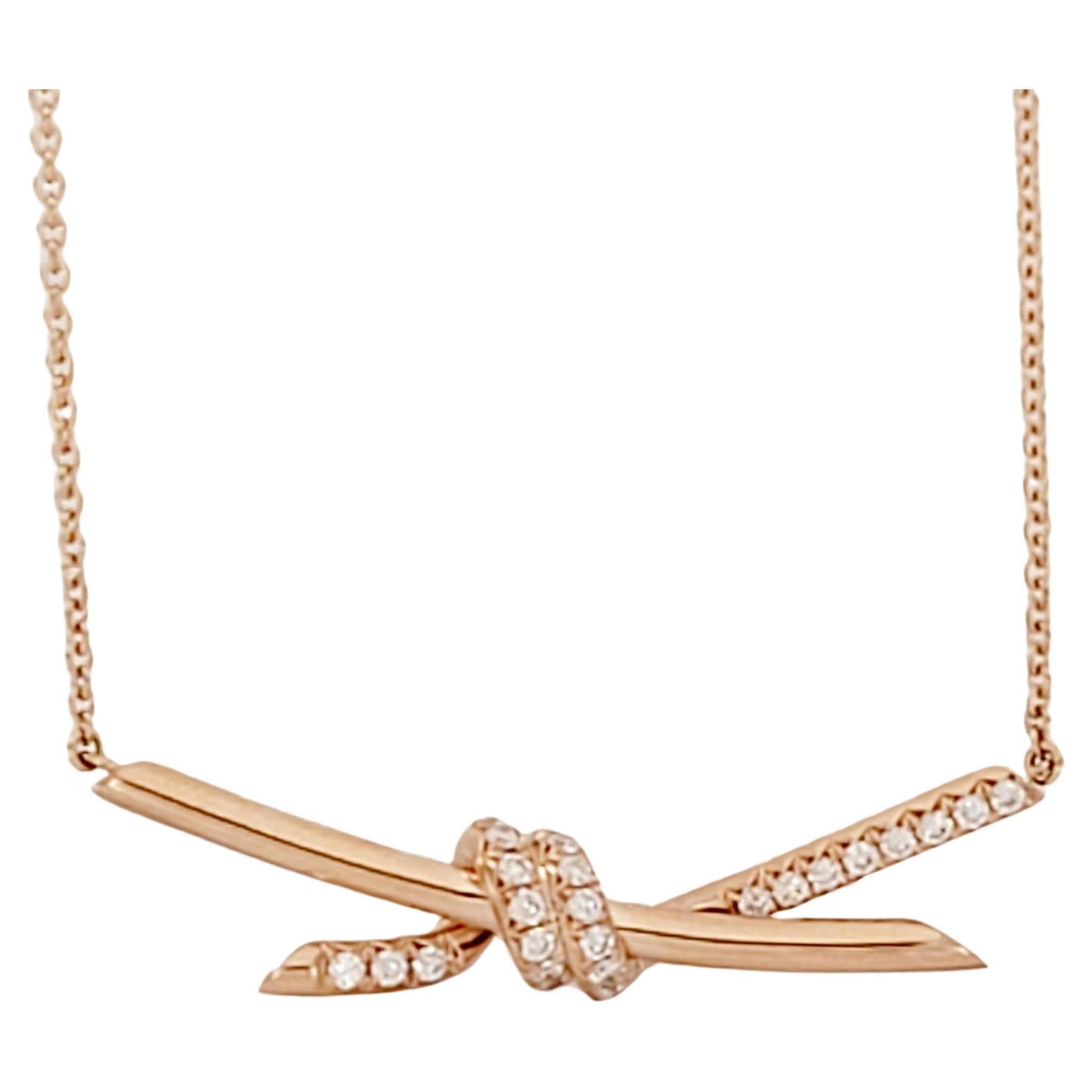 Tiffany Knot Pendant in Rose Gold with Diamonds For Sale