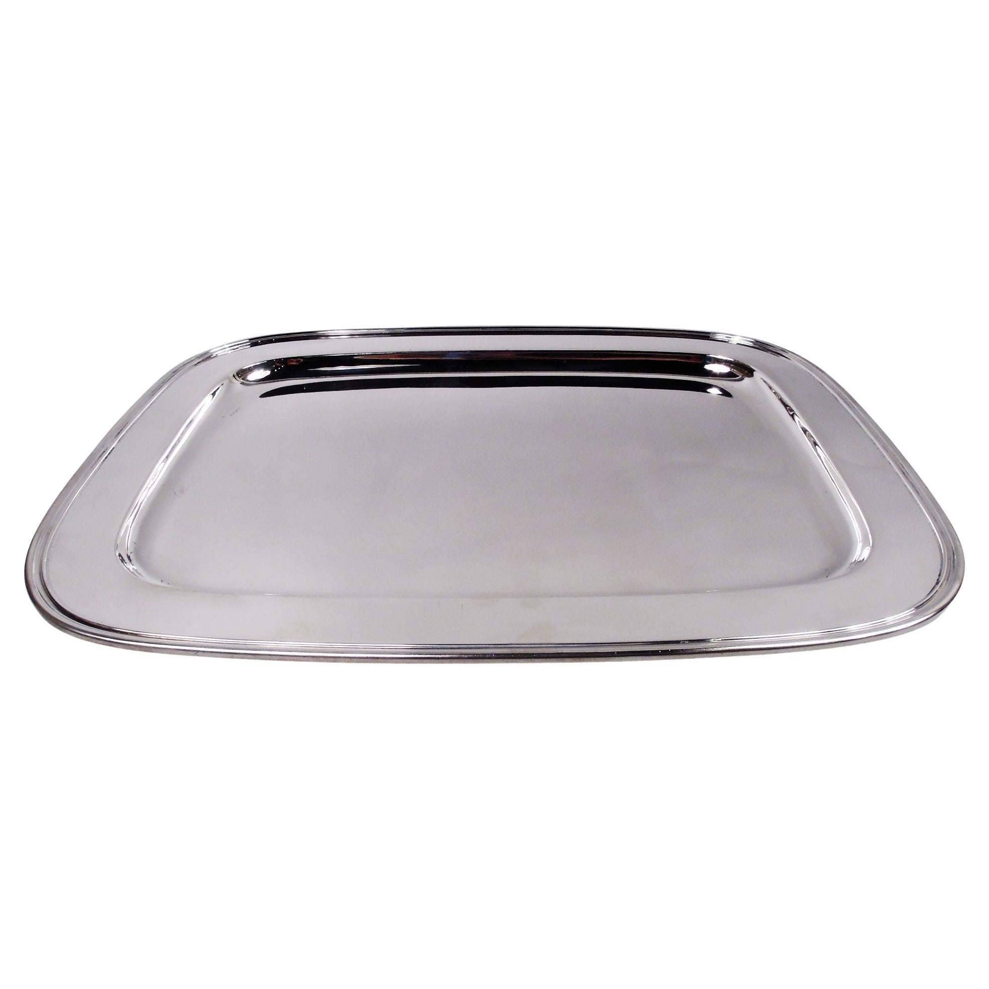 Bandeja rectangular Tiffany grande y pesada de plata de ley moderna