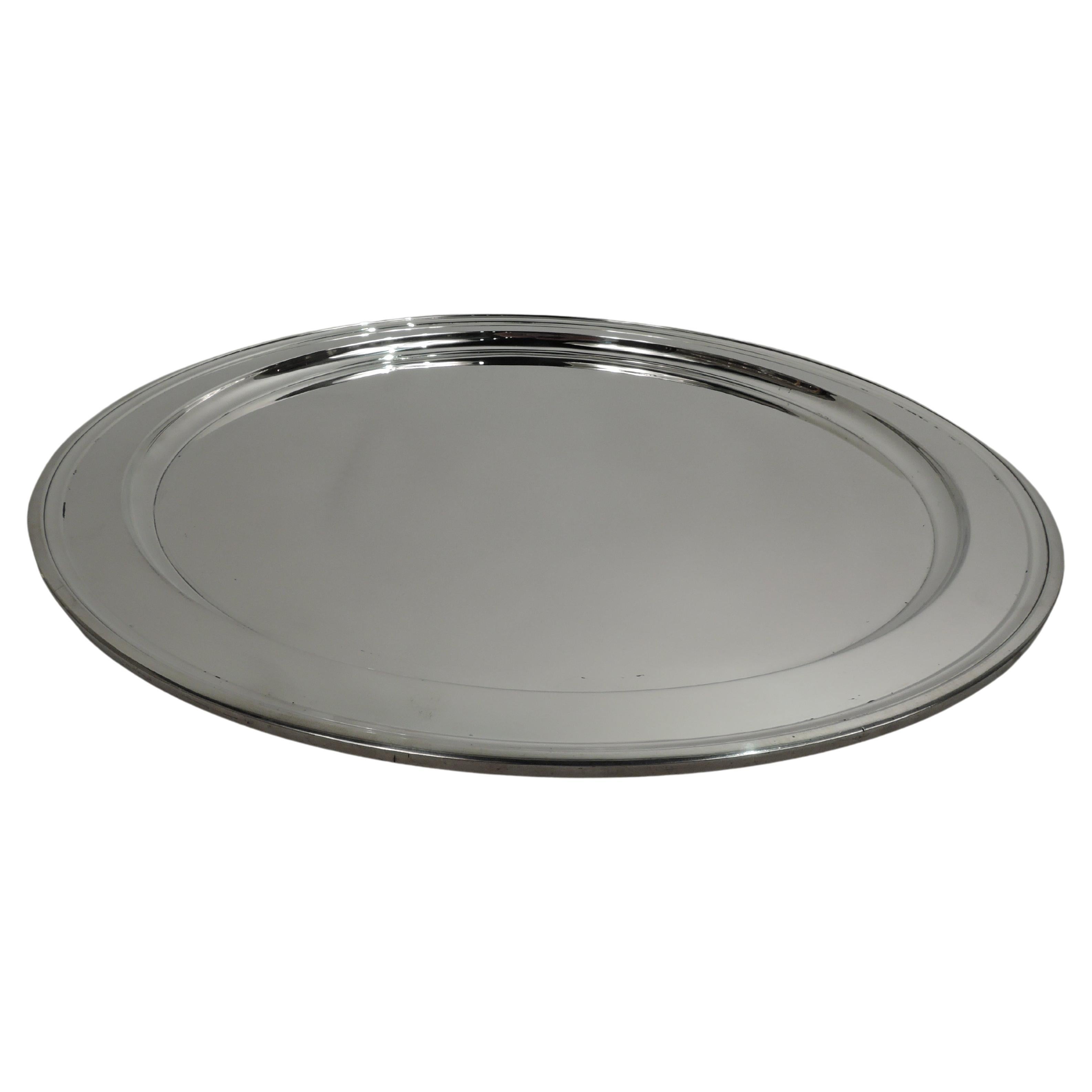 Antique English, Large Round Sterling Silver Tray For Sale at 1stDibs