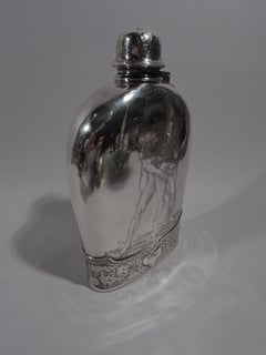 Tiffany Large Antique Sterling Silver Flask with Classical Wrestlers