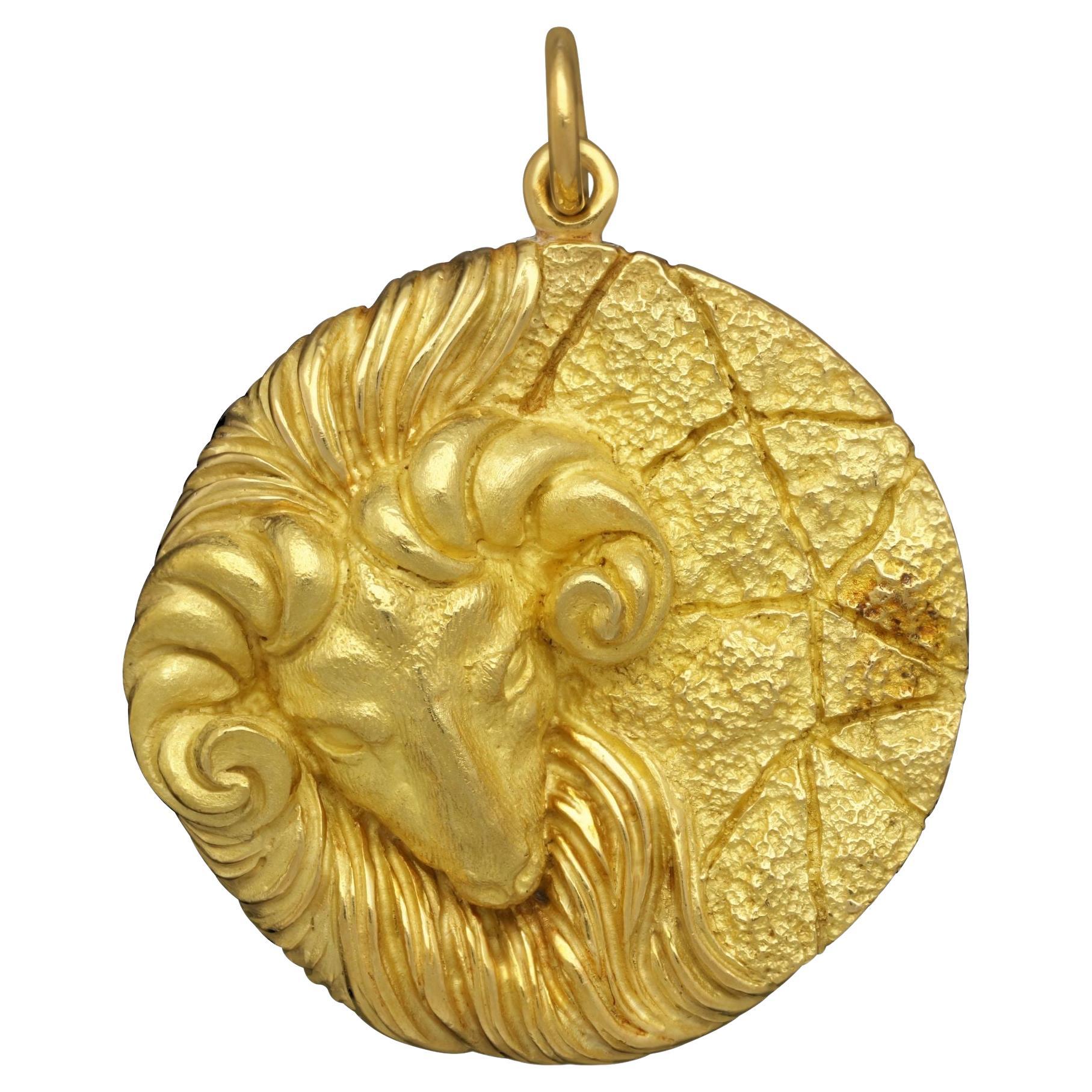 Tiffany & Co. Large Heavy Vintage Aries the Ram Zodiac Pendant, circa 1970s