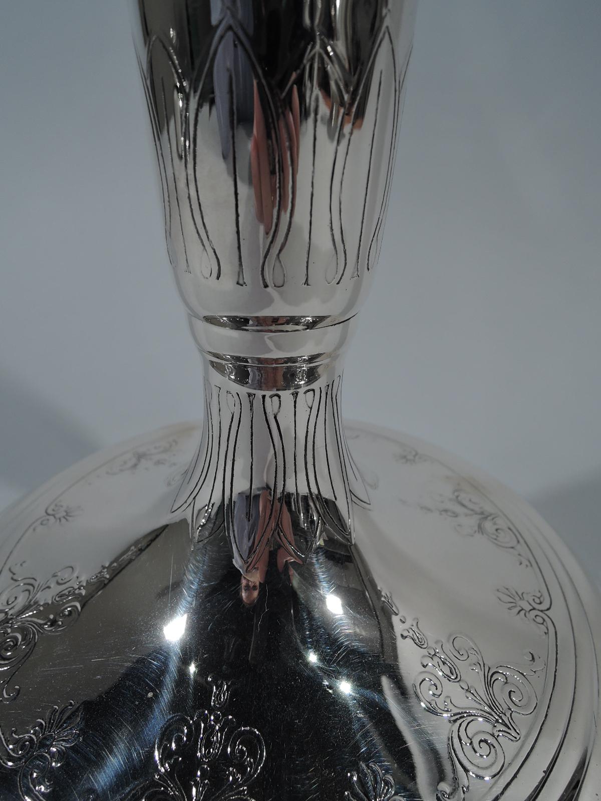 20th Century Tiffany Large Modern Neoclassical Sterling Silver Trumpet Vase