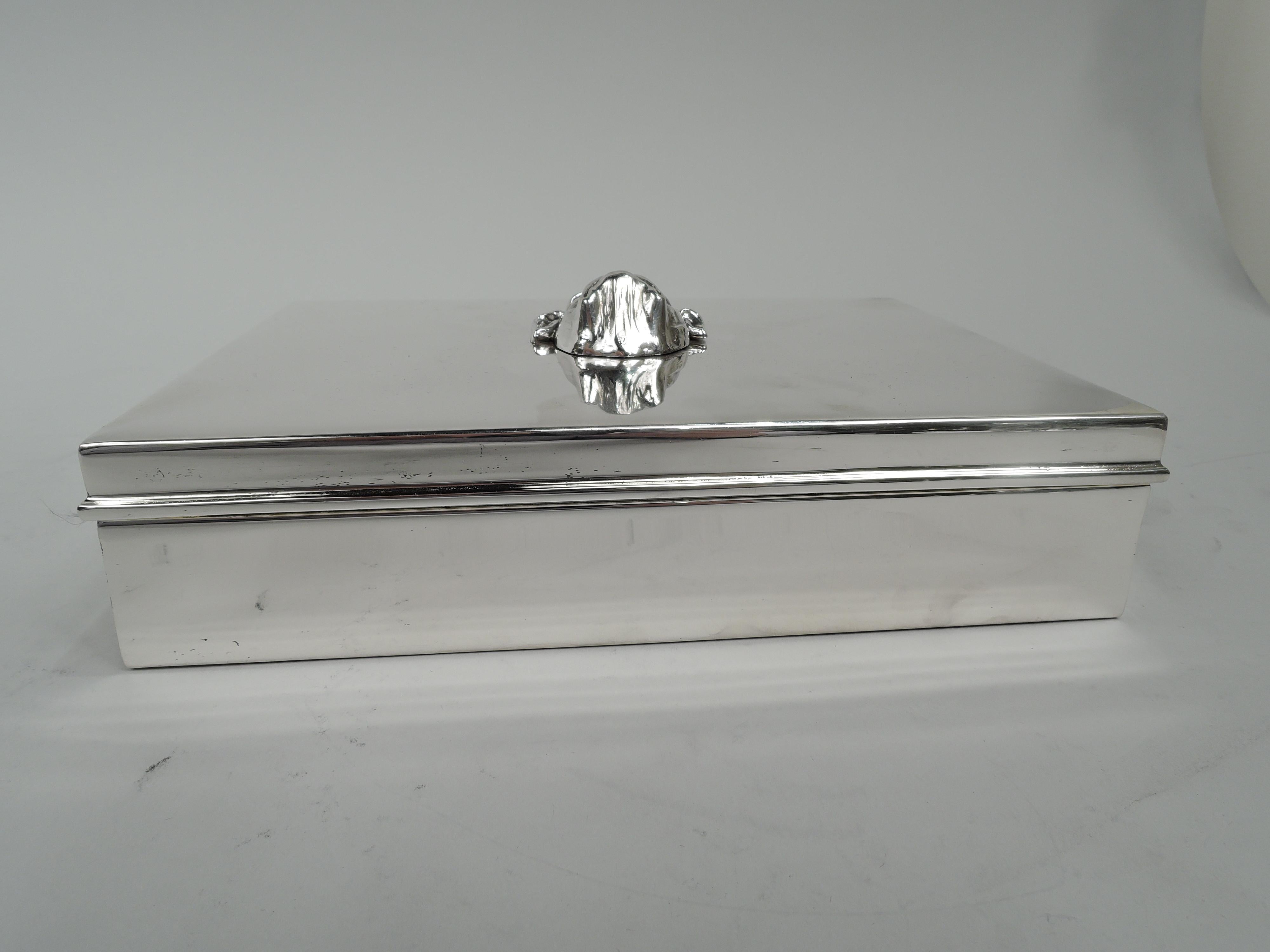 American Tiffany Large Modern Sterling Silver Box with Bulldog Head