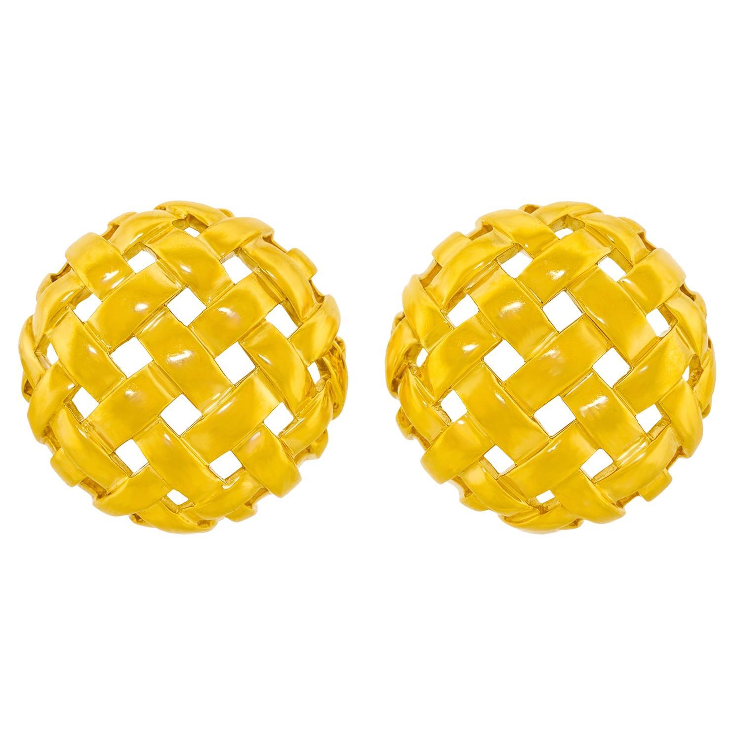 Tiffany & Co. Larger Yellow Gold Vannerie Earrings For Sale