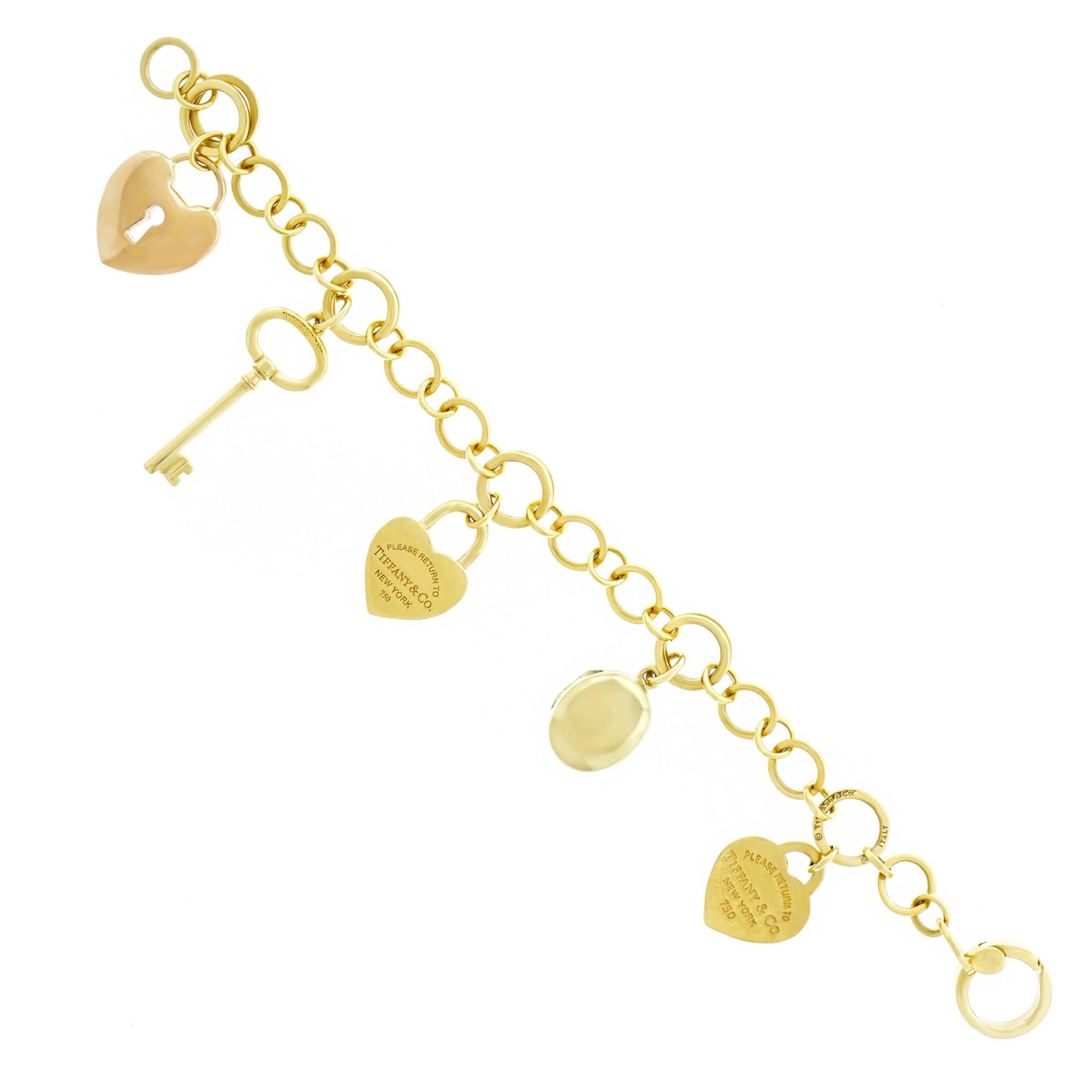 Women's Tiffany Lock and Key Gold Charm Bracelet