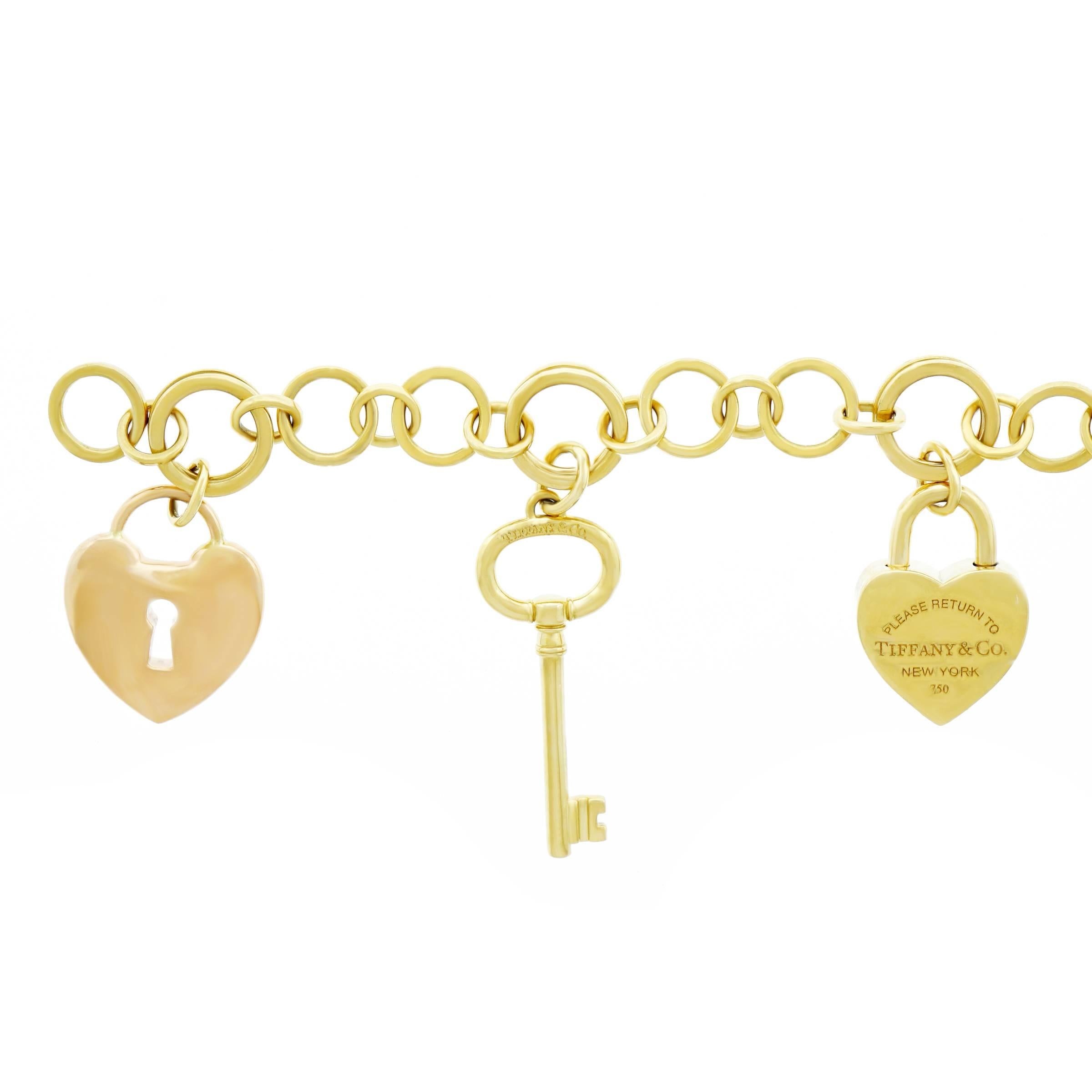 Tiffany Lock and Key Gold Charm Bracelet 1