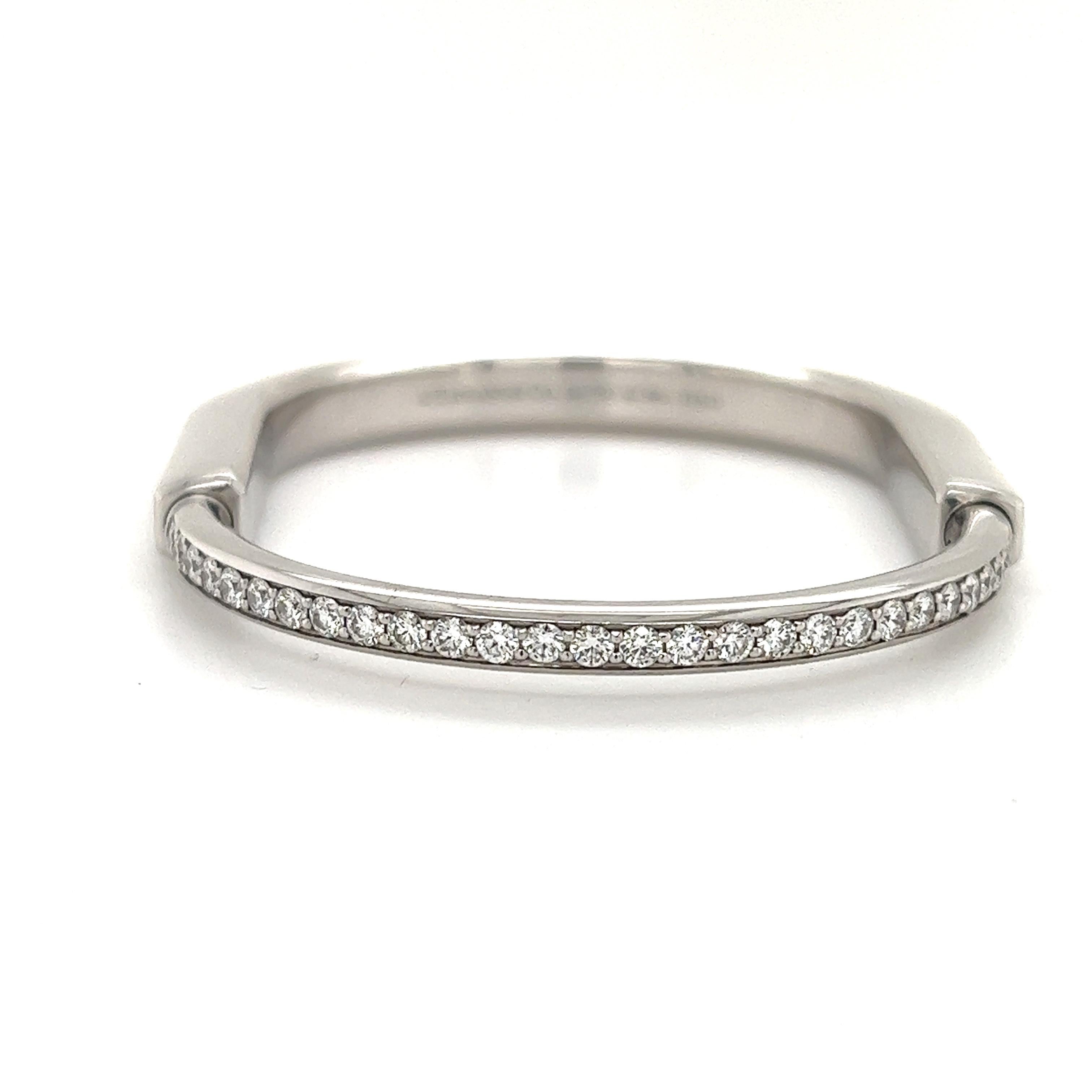 Tiffany Lock Bangle in 18k White Gold with Half Pavé Diamonds at
