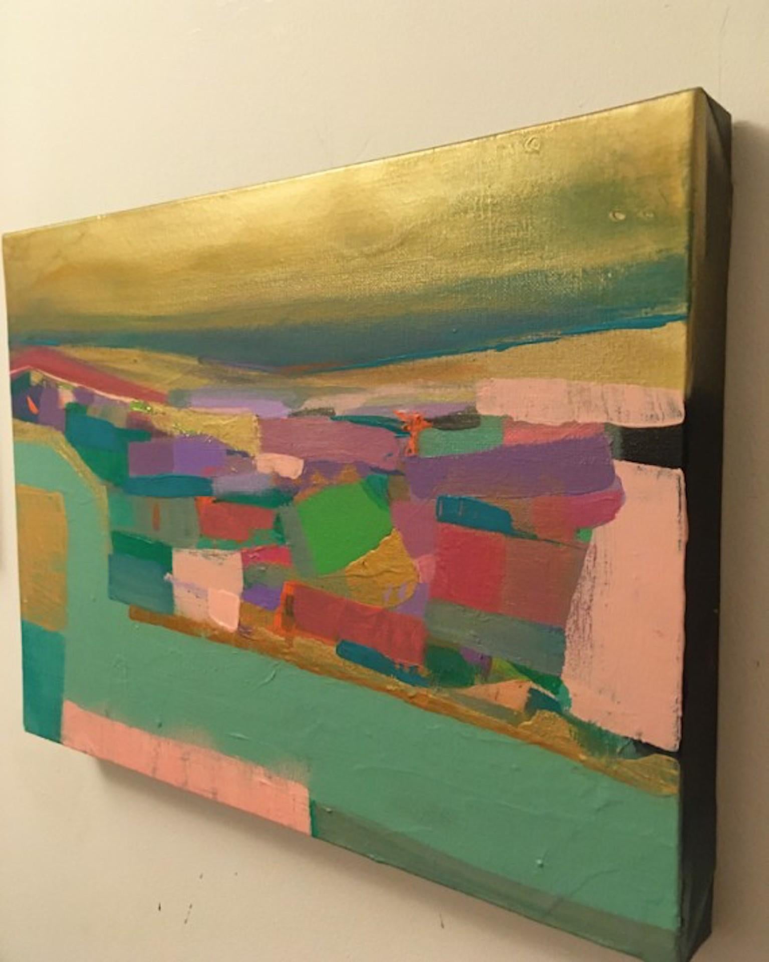 Gold Sky Harbour, Tiffany Lynch, Original Abstract Colourful Painting - Gray Abstract Painting by Tiffani Lynch